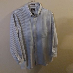 Stafford men's white/blue stripe button-down dress shirt sz 17/ 32-33